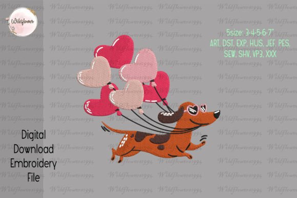 Dachshund with Heart Balloons Embroidery Review